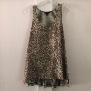 Green printed sleeveless two tone tank